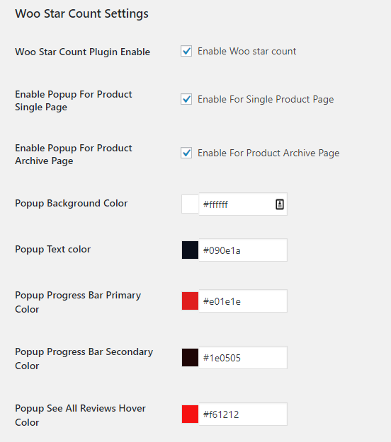 Woo Star Count settings.