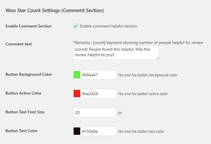 Comment section settings.