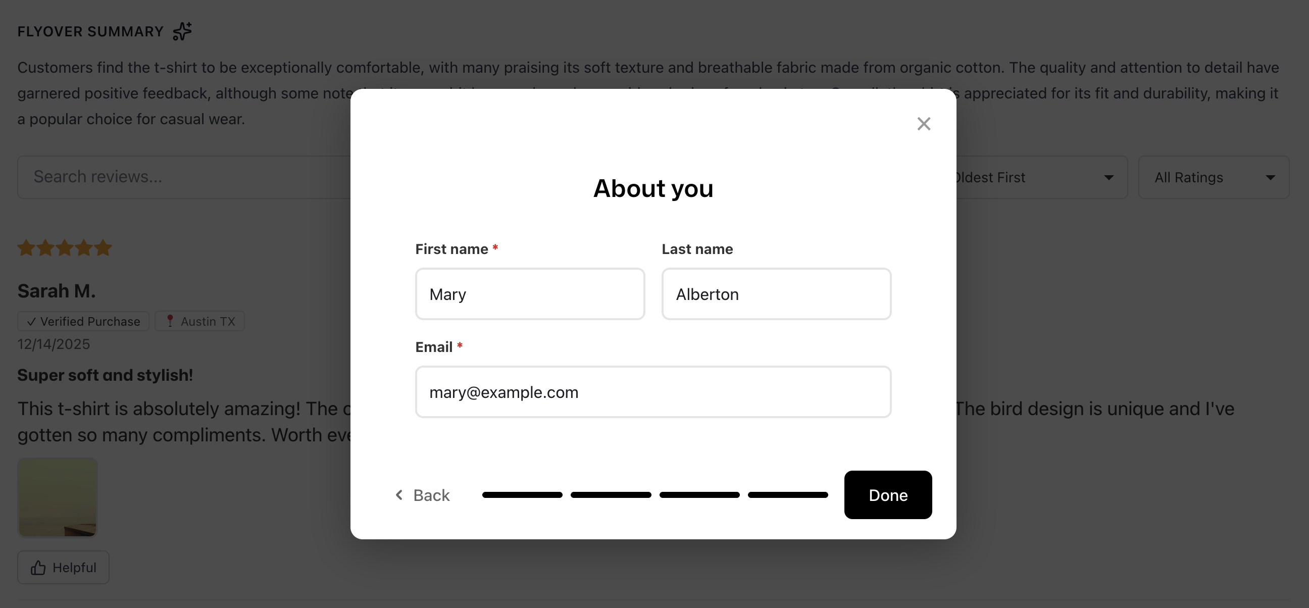 Review collection widget submission step