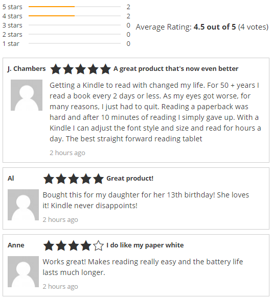 Reviews with rating summary