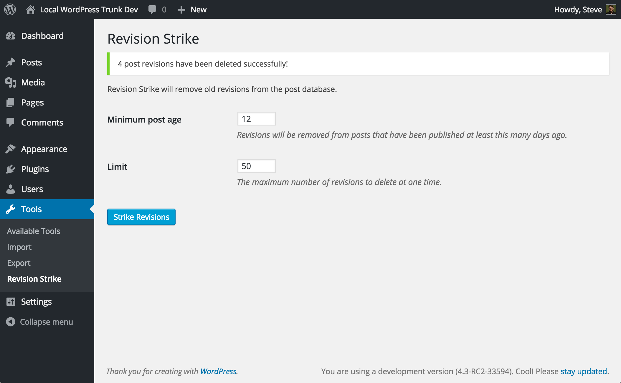 The Tools > Revision Strike page in action.
