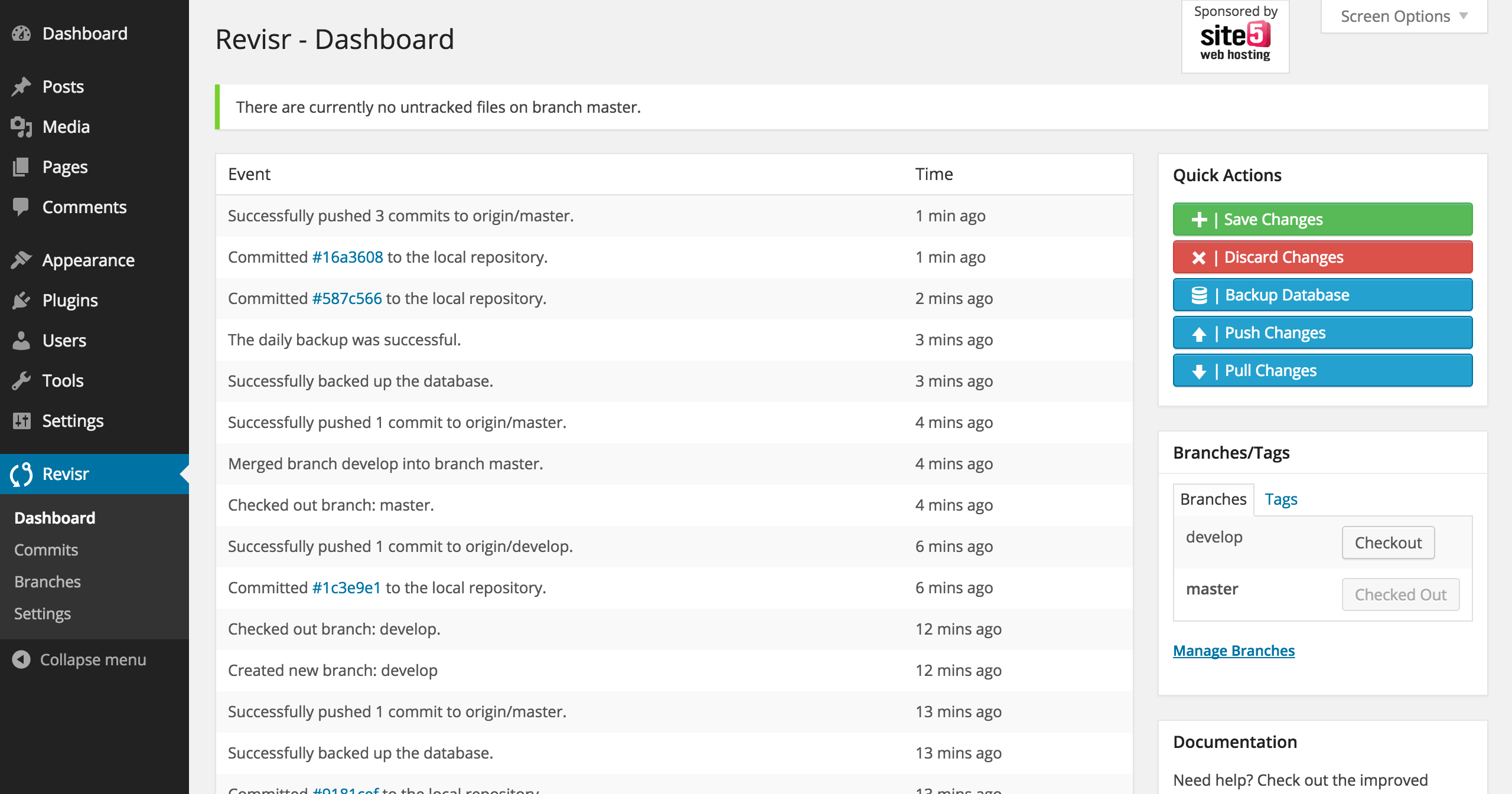 The main dashboard of Revisr.