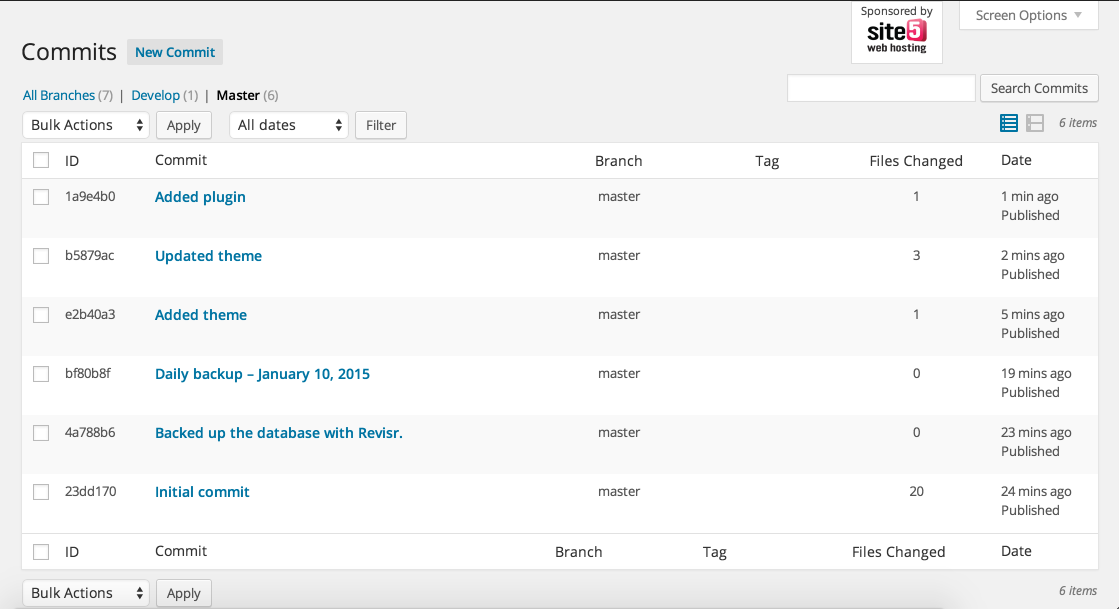 A comprehensive history of your website, with unlimited restore points.