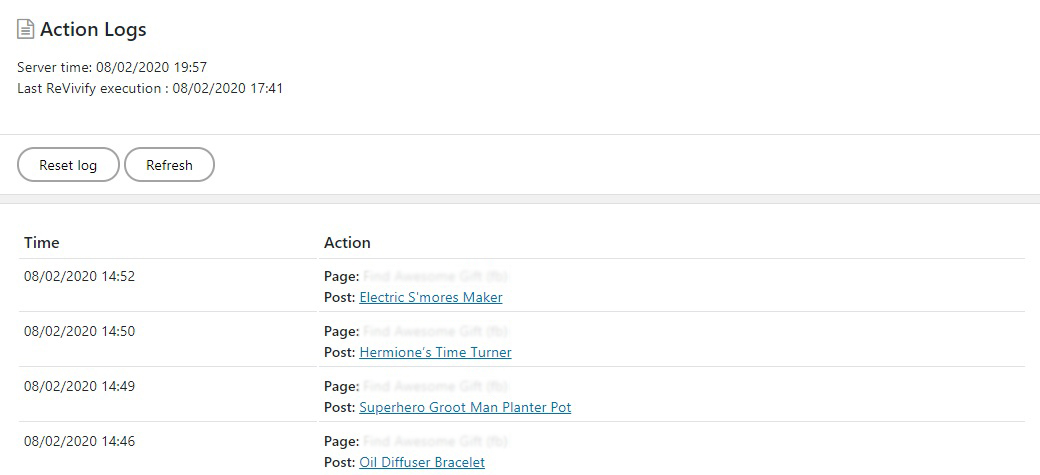Action Logs: Revivify execution, posted articles