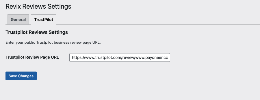 Trustpilot admin integration panel