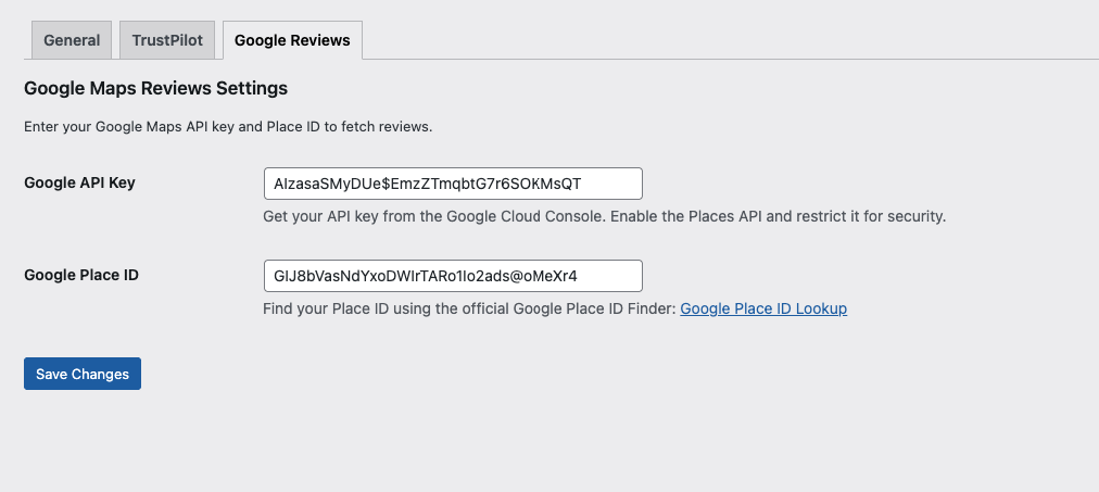Google Review Settings