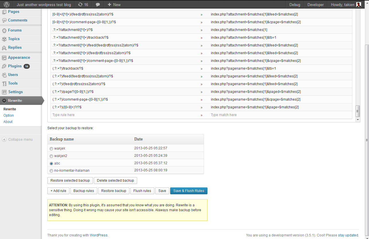 Restore rule or delete backup.