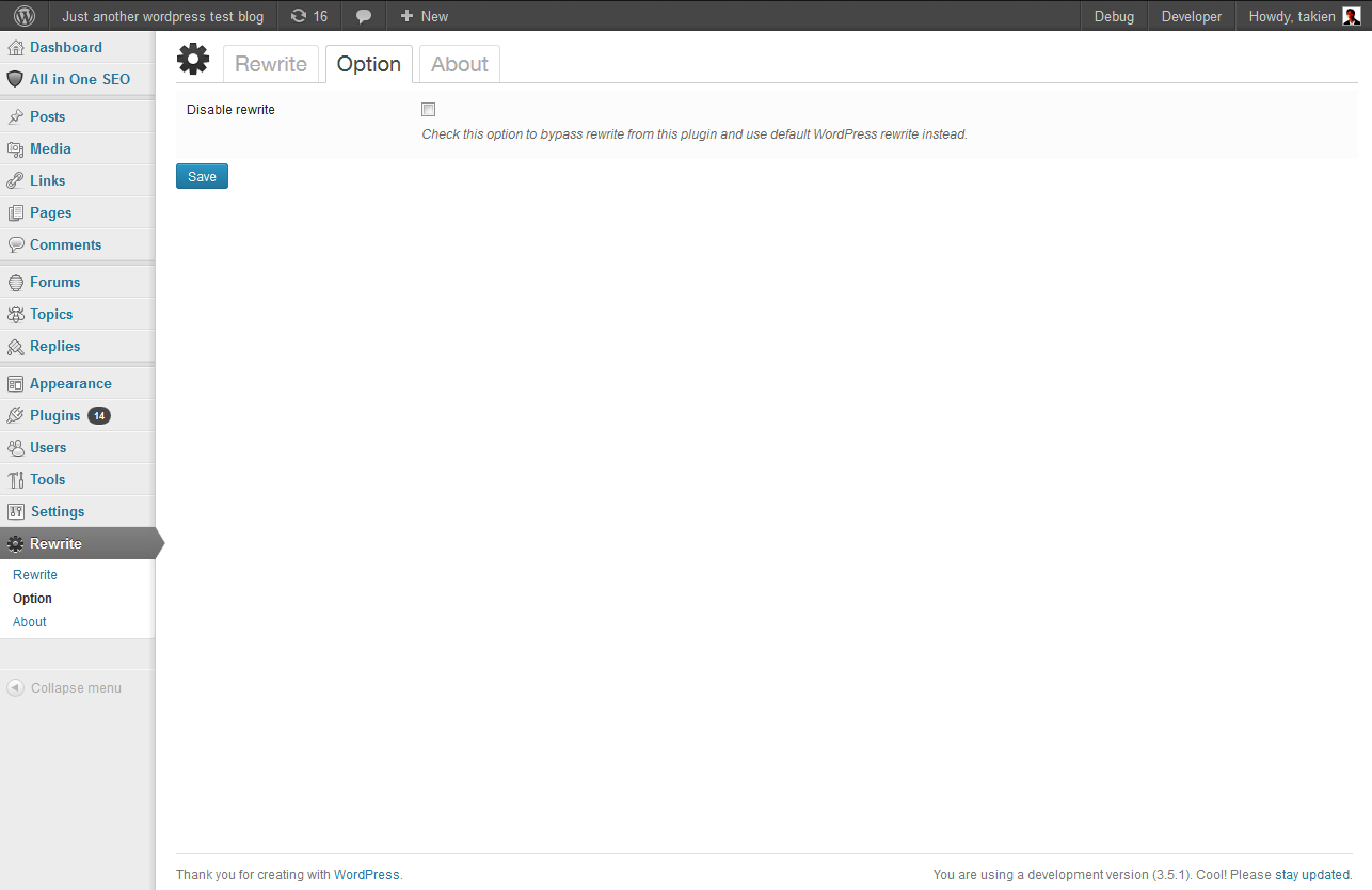 Disable rewrite created by this plugin.