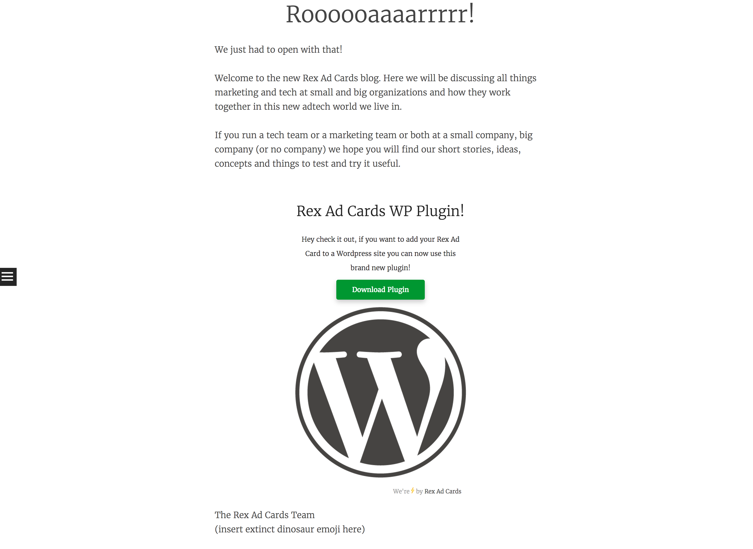 A Rex Ad Card displayed on the Wordpress site