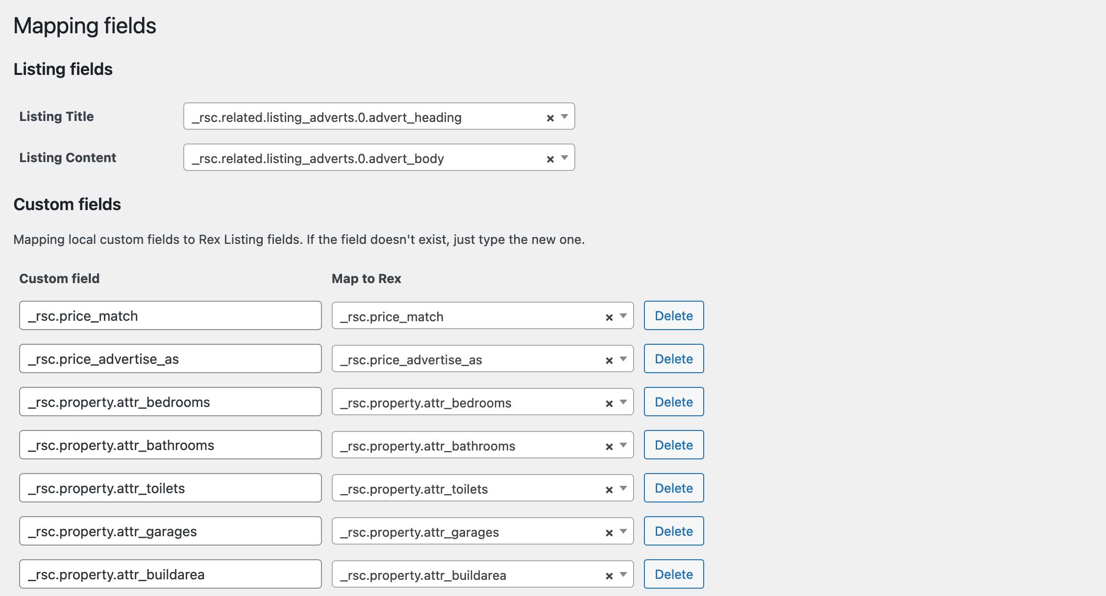 Custom fields mapping