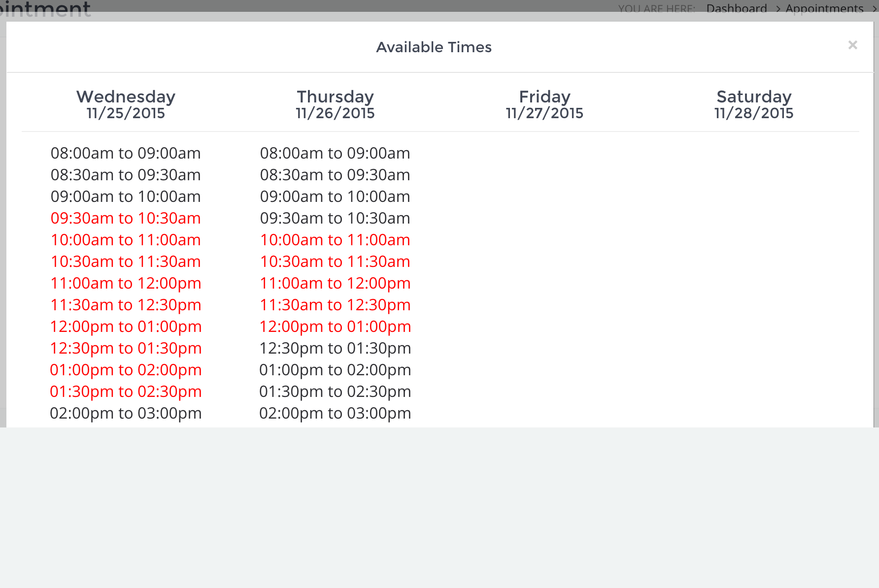 Available slots based on calendar settings and aggregated user availability