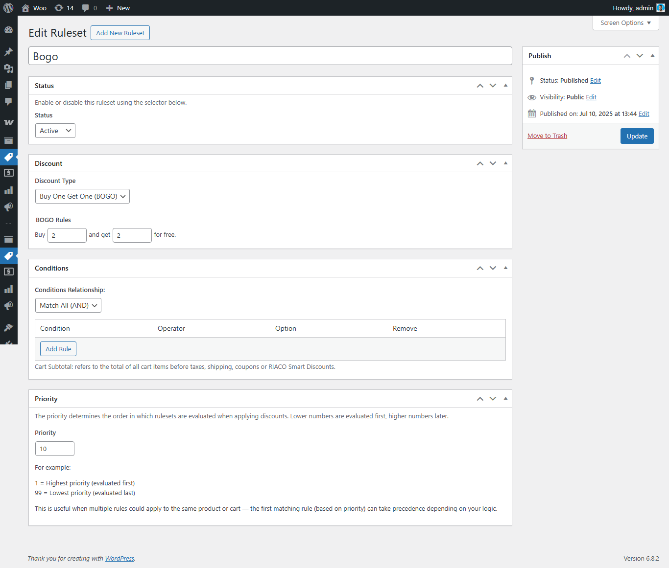 Frontend cart showing applied discounts