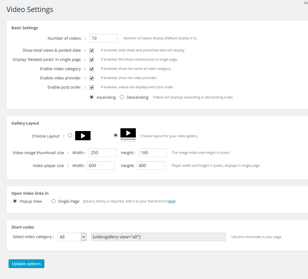 Settings panel.