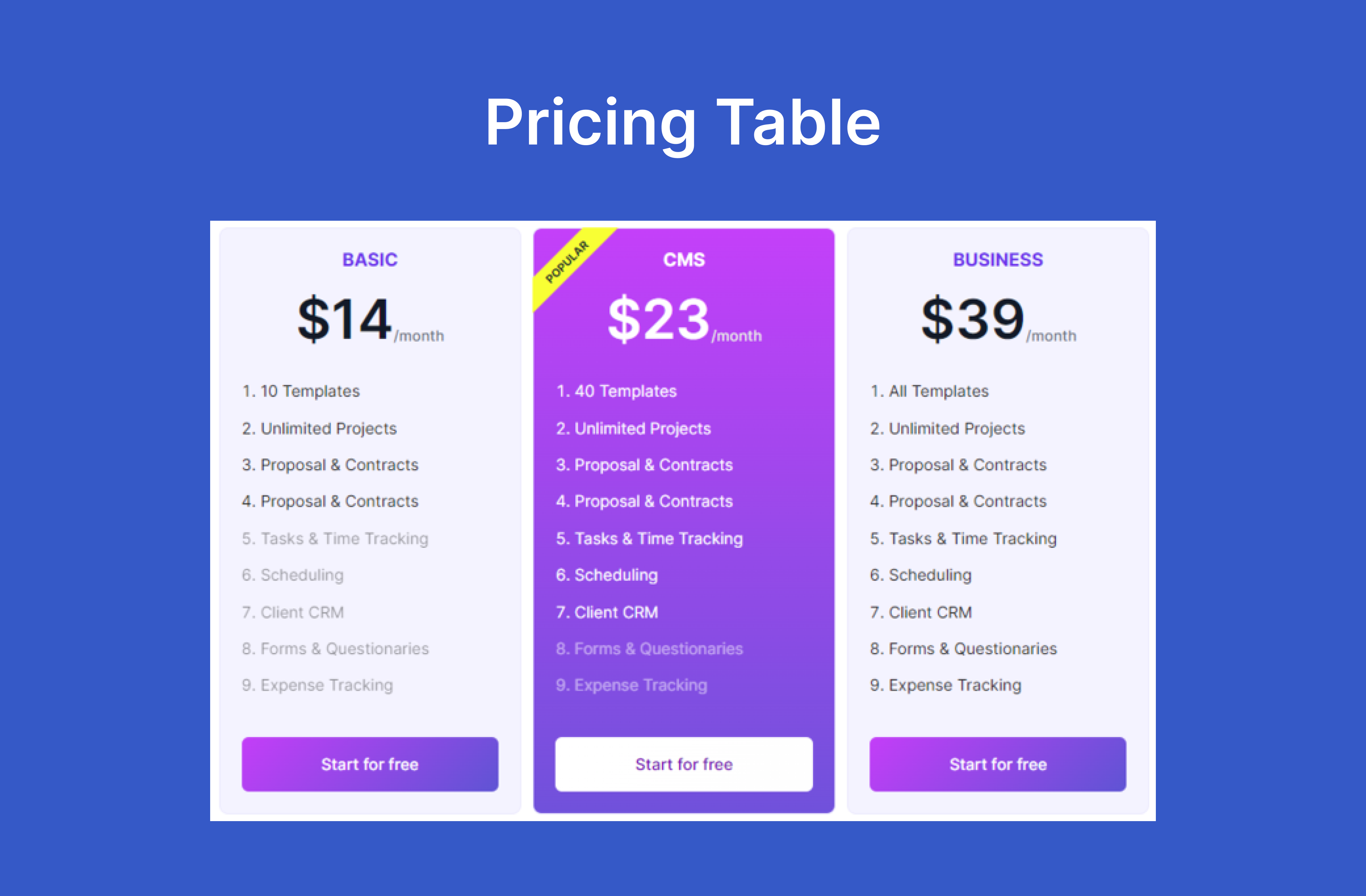 Pricing Table Demo