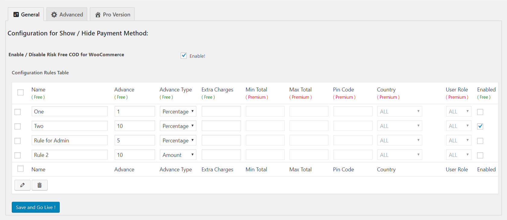 Cash on Delivery Rules Settings Page.