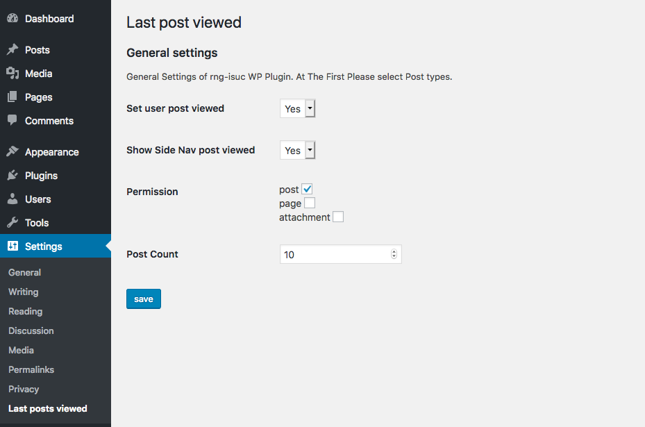 Settings panel