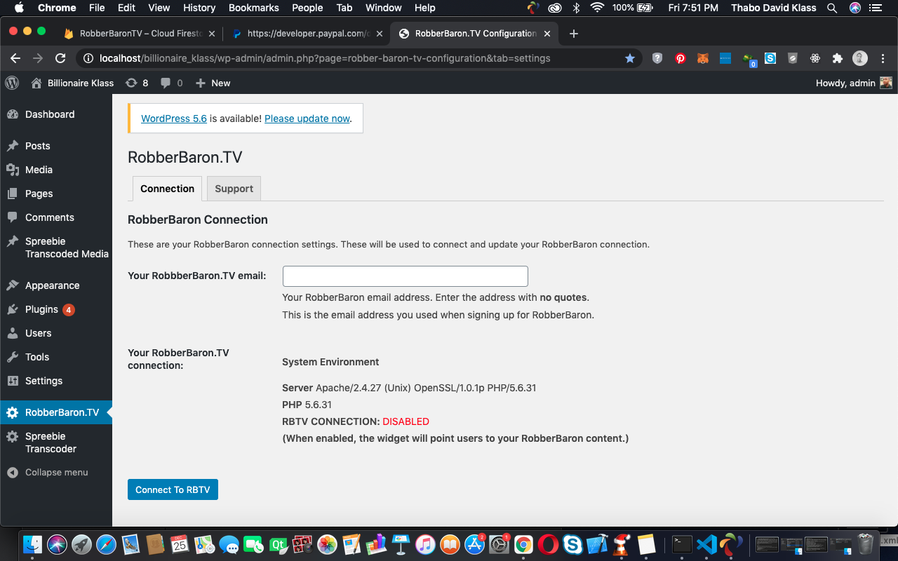 The RobberBaron.TV entry point displaying the email field and connection button.