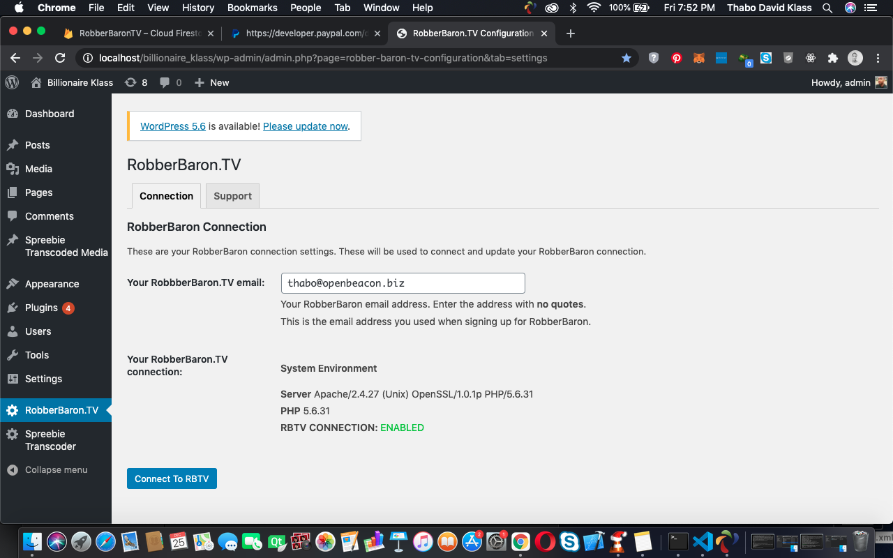 The RobberBaron.TV plugin connected to a creator’s page on RobberBaron.