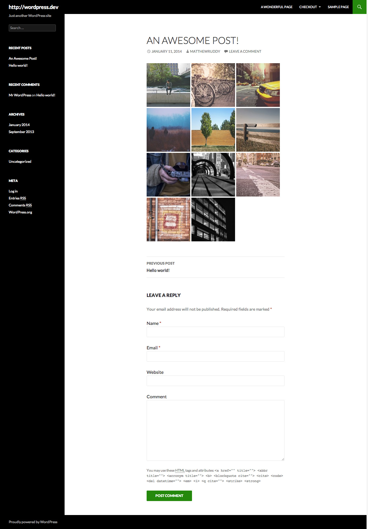 Preview of default gallery styling with the Twenty Fourteen theme.