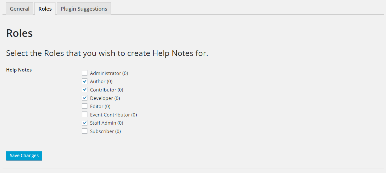 The Settings 'Role' Tab showing 4 user roles enabled for Private Help Notes.
