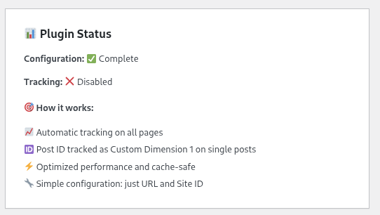 Plugin status showing tracking configuration