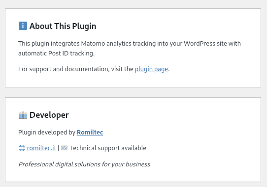 Developer information and support links