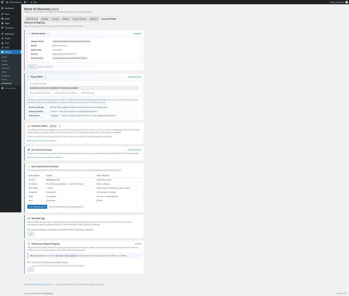 Account & Wallet — plugin wallet, network status, subscription, and AI proxy settings