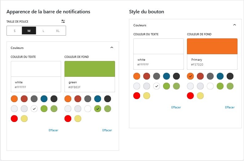 Settings page – Appearance options