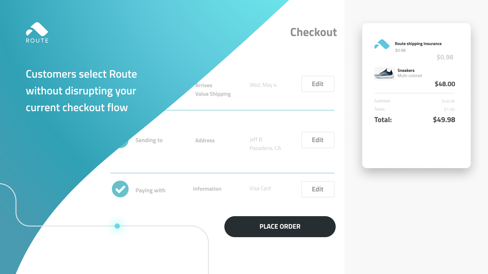 Customers select Route without disrupting your current checkout flow
