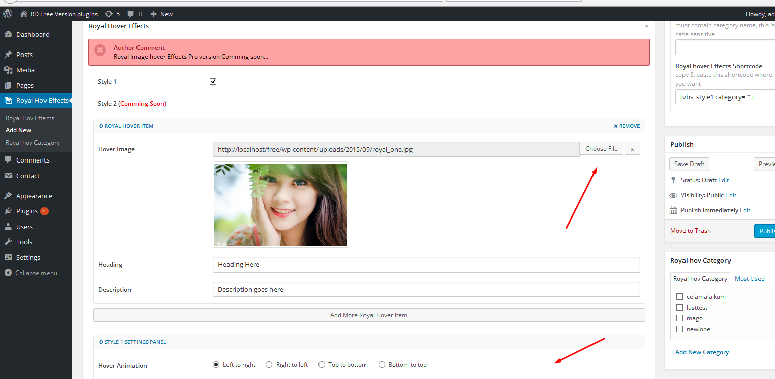 Adding Royal hover item images and set Hover setting panel as you like.