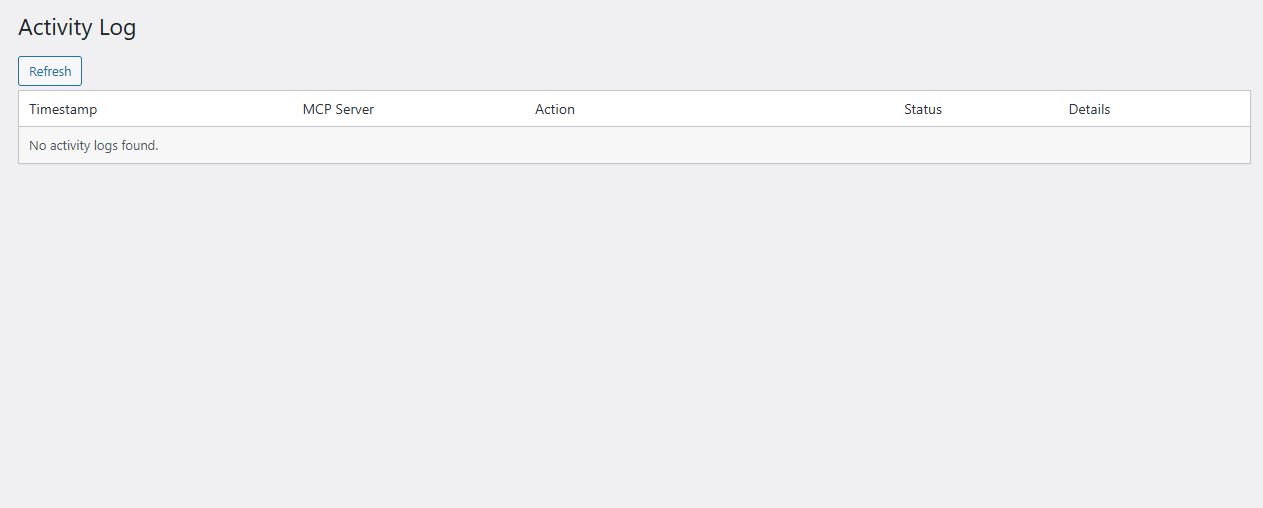 Activity log showing API requests