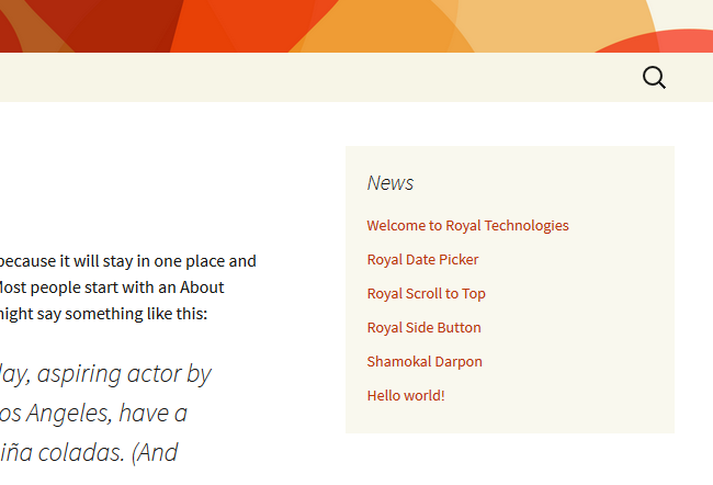Royal Recent Posts Widget by Category in action.