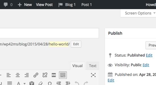 The blog info menu exhibiting an alert indicator.
