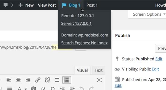 The blog info menu extended with alerts underlined. Mouse over alerts to see an explanation.