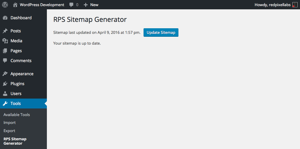 Select Tools > RPS Sitemap Generator to generate and update the sitemap.