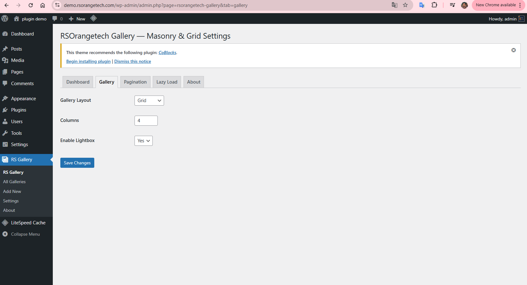 Galleries setting - Backend