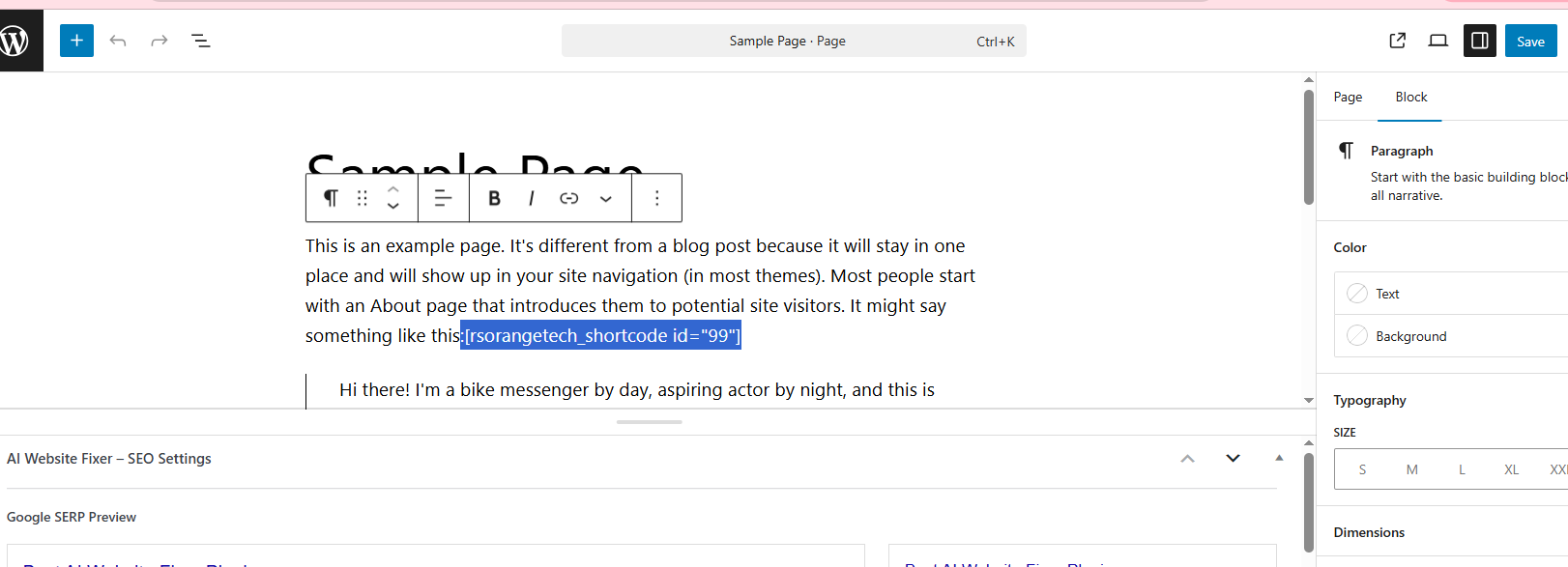 Shortcode setting - Backend