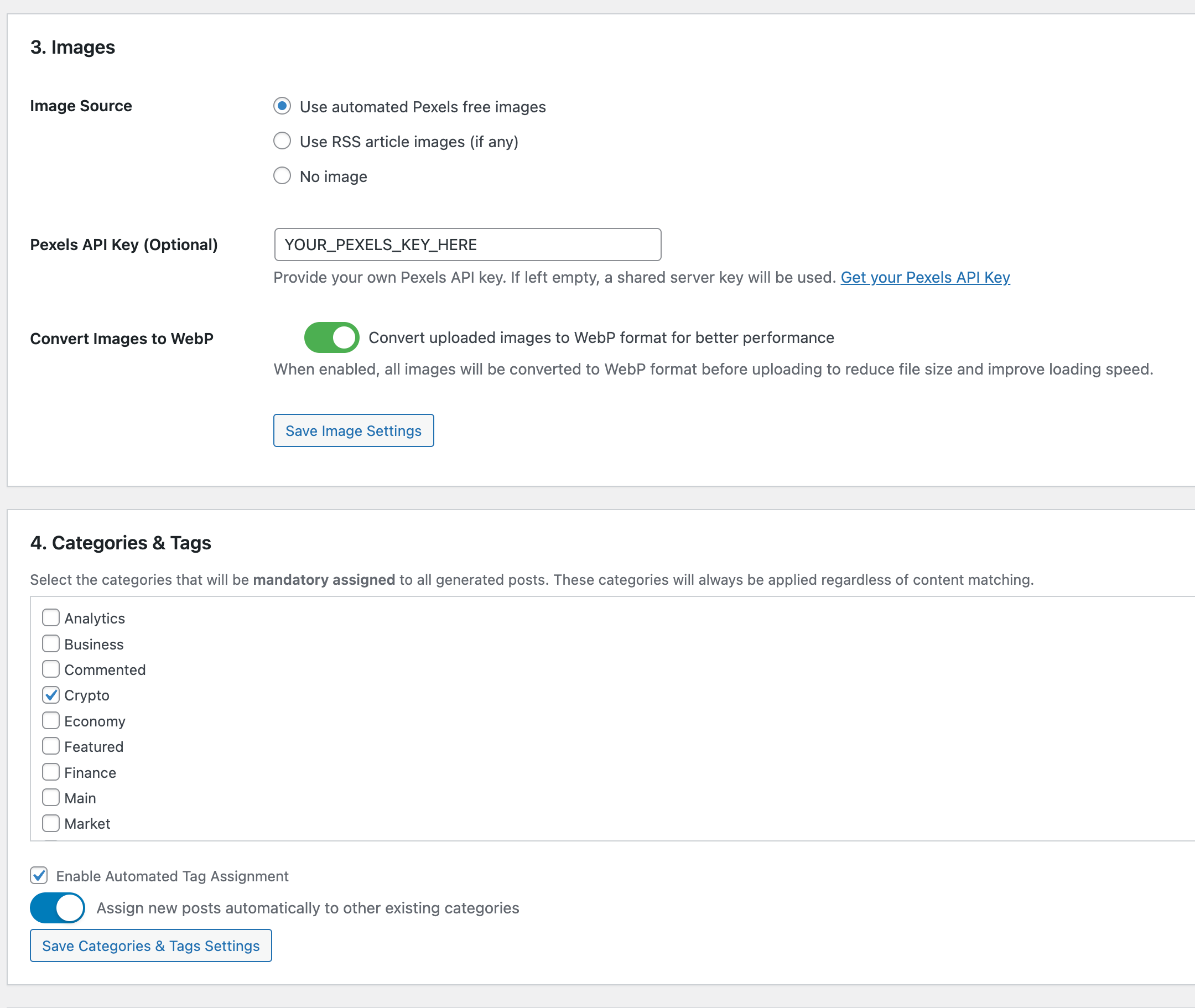 Article selection interface after parsing RSS feeds.
