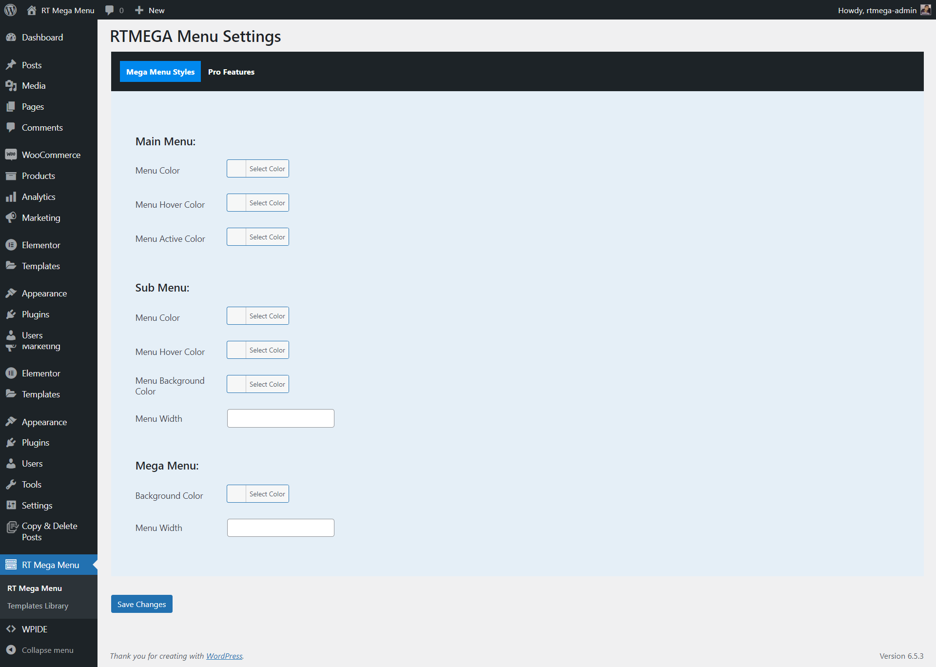 Menu Settings