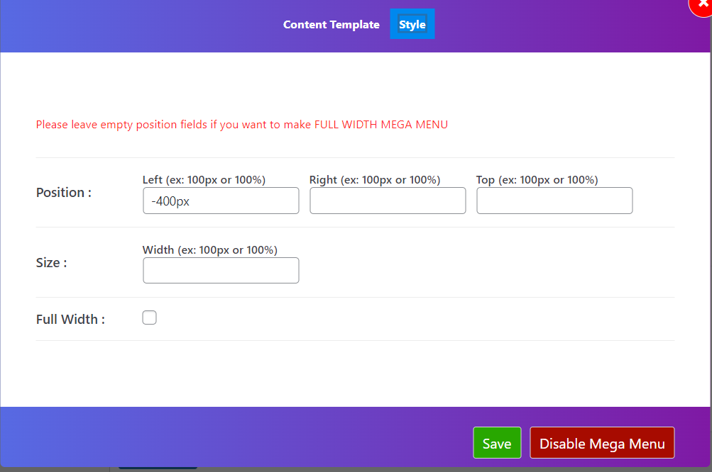 Option For Menu Width and Position