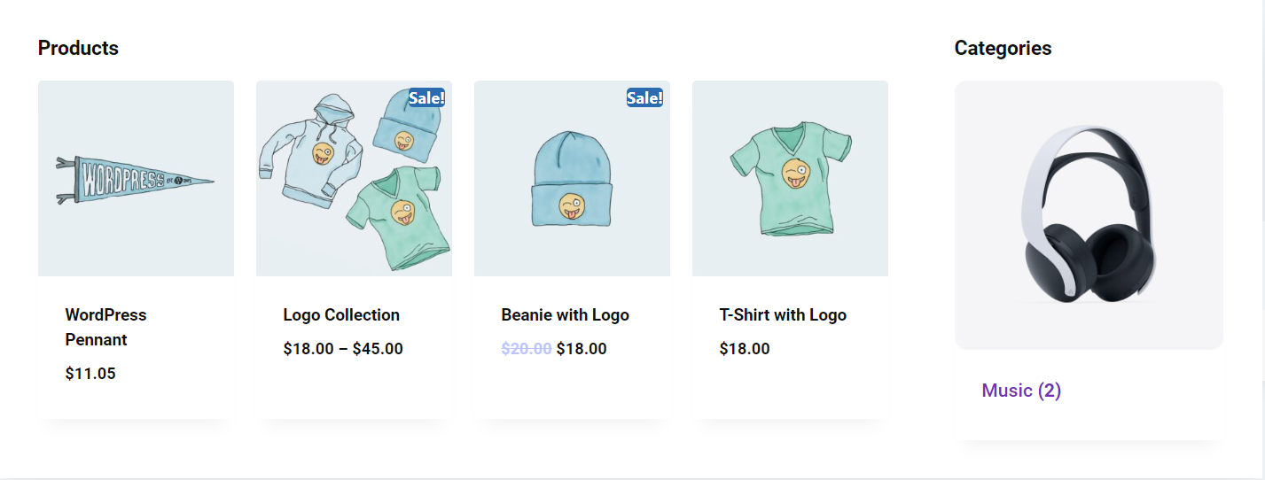 Product Menu with Categories
