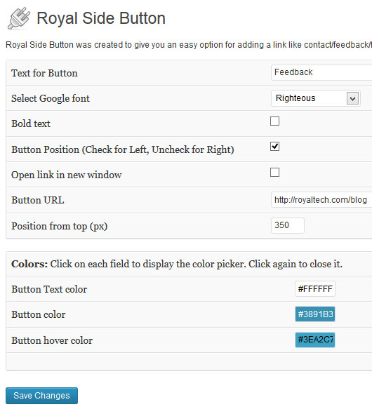 Royal Side Button Seeting Page.