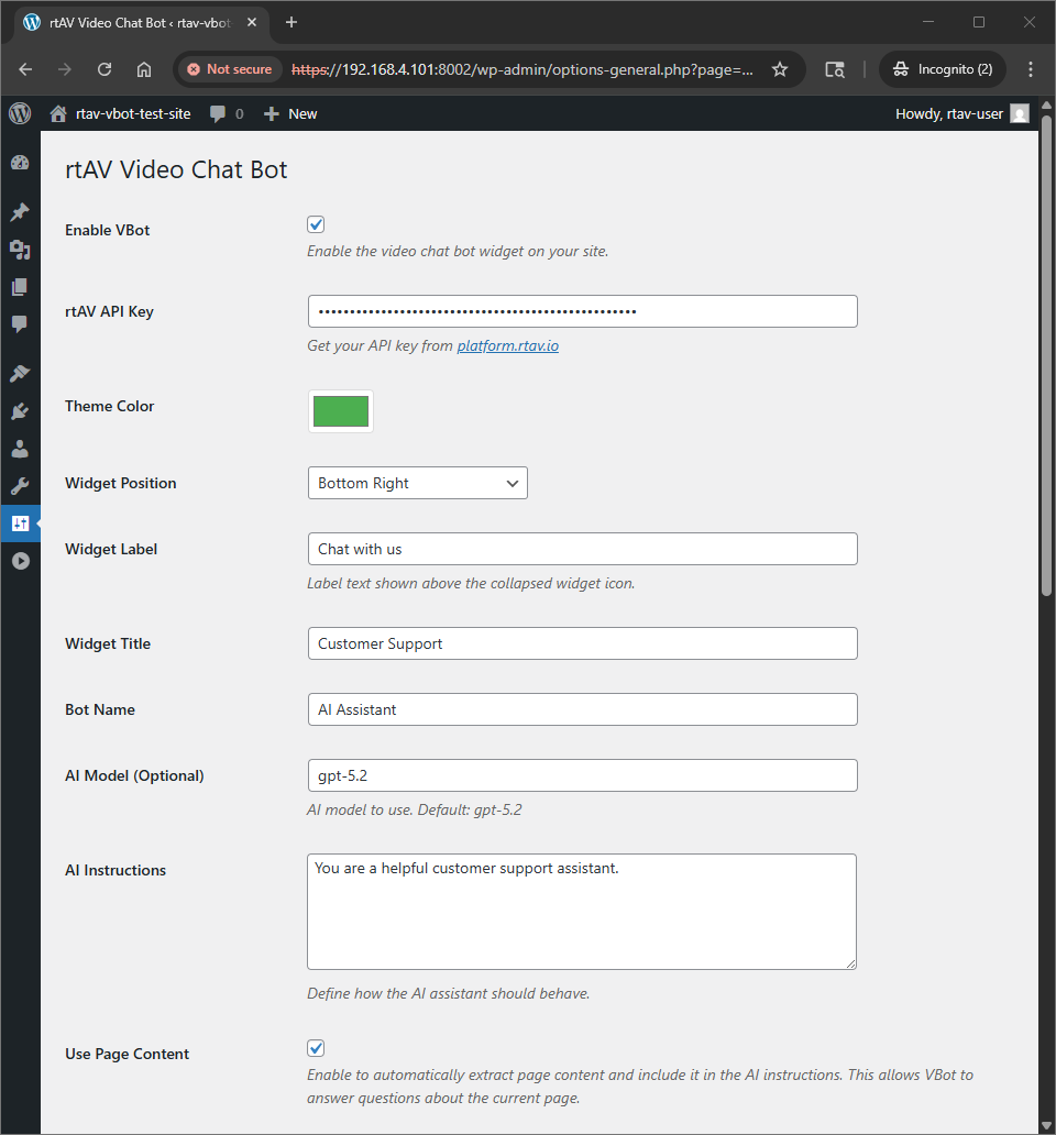 Widget expanded with video avatar