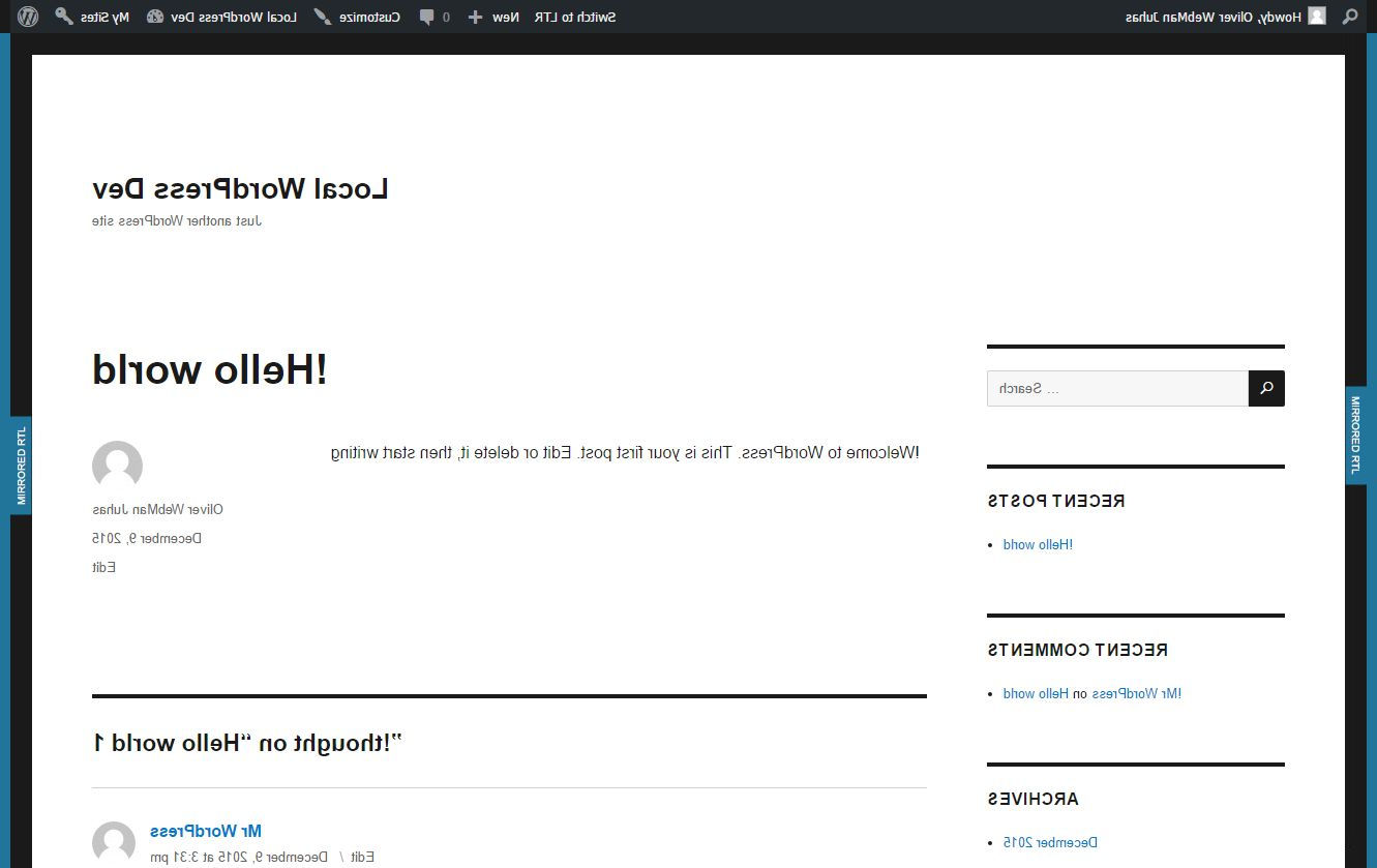 Mirrored RTL website using the "RTL Tester Mirror by WebMan" plugin