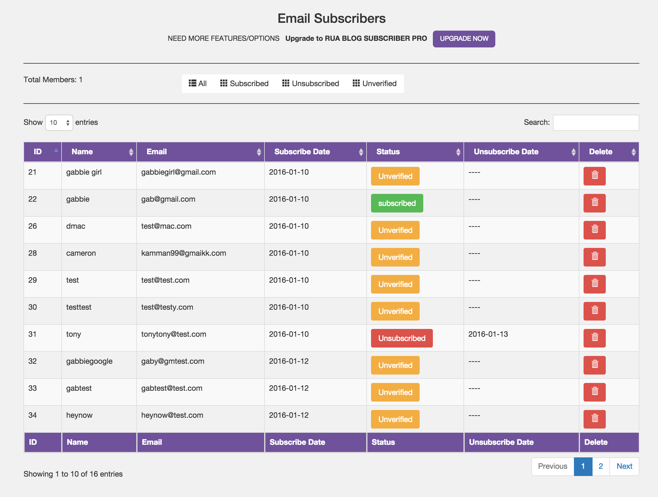 subscriber dashboard