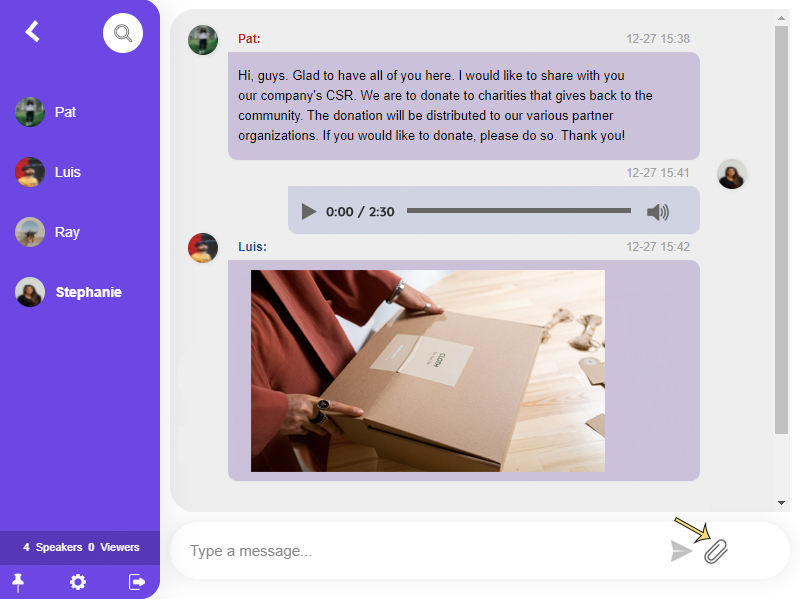 Moderated chat where you approve messages before they show up. Let chat admins perform functions such as screening inbound messages before they go live, limiting the users, banning a specific user, changing the chat type, exporting transcripts, filtering profanity, and more.