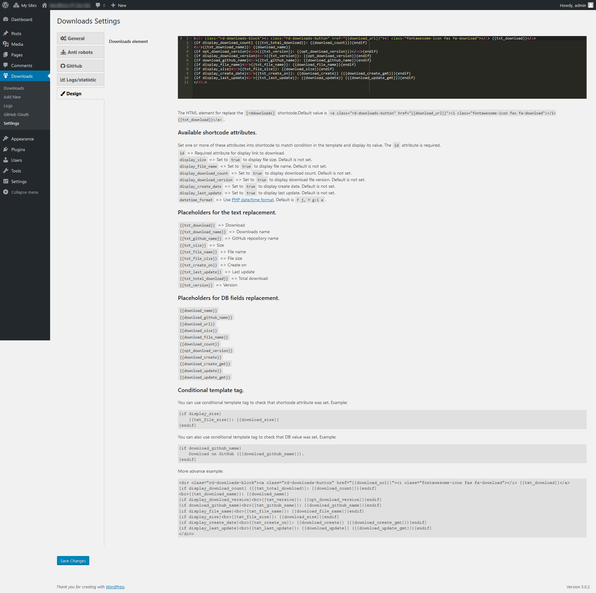 Manage downloads page.