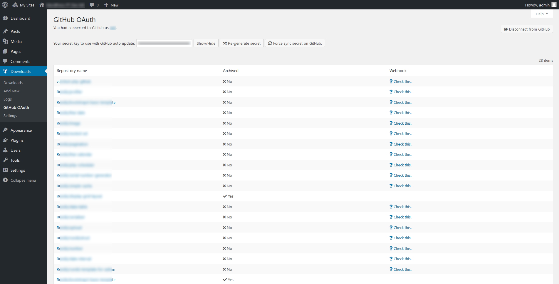 Plugin settings tab 3 (GitHub settings).
