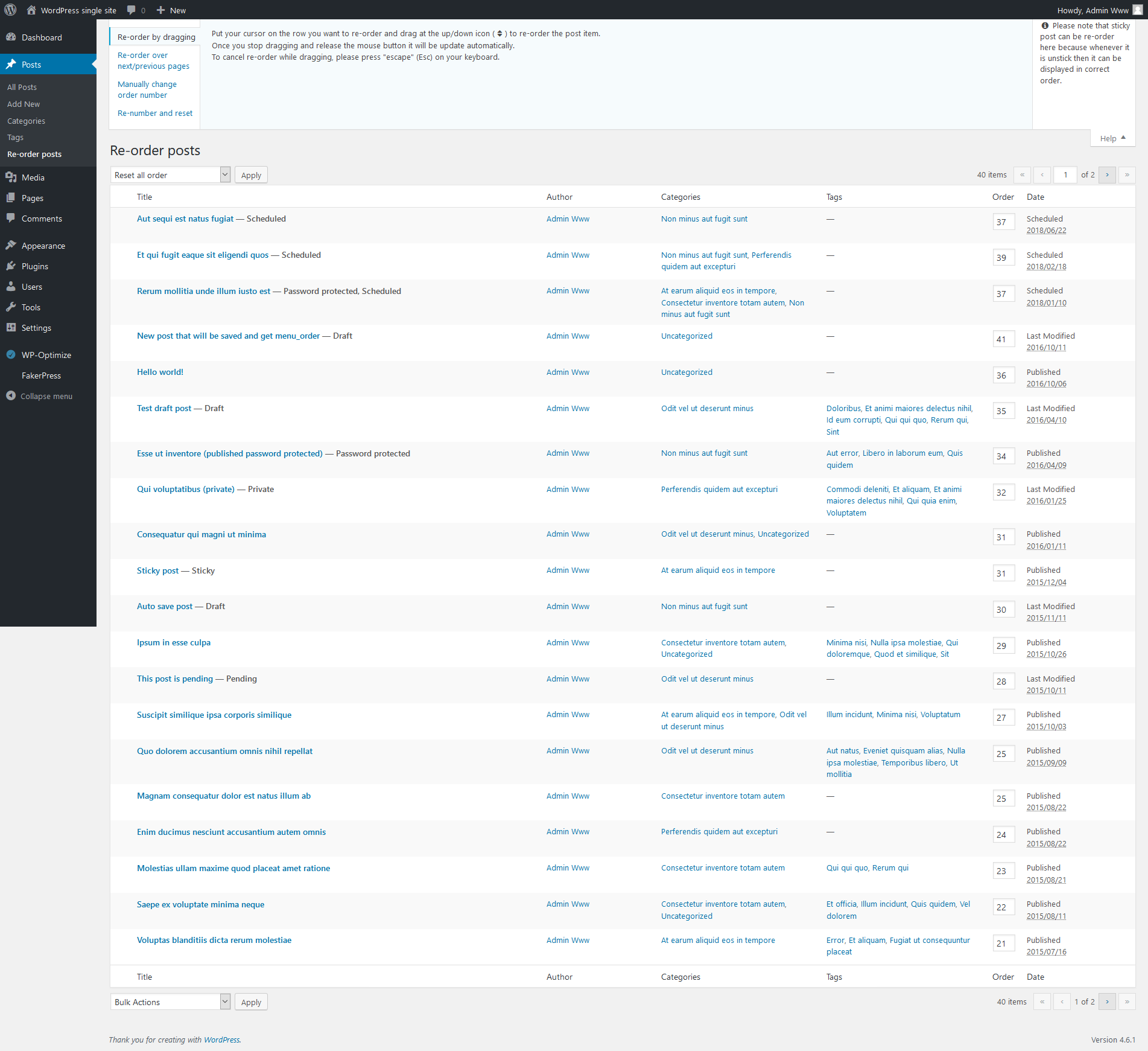 Admin re-order page.