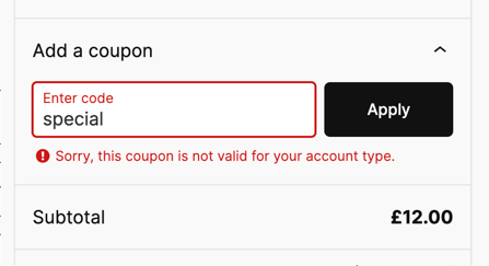 Example denied coupon usage due to invalid role.